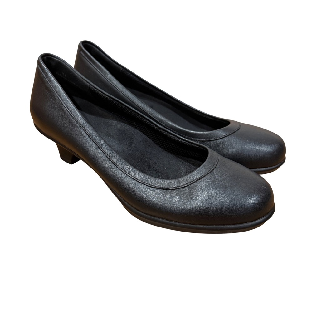 Crocs Work Shoes Grace Black Leather Kitten Heel Pumps Round Toe‎ Womens 6.5